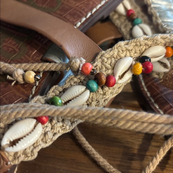 NWOT Sam Edelman Beaded Brown Thong Sandals Leather Size 10 - Picture 5 of 7